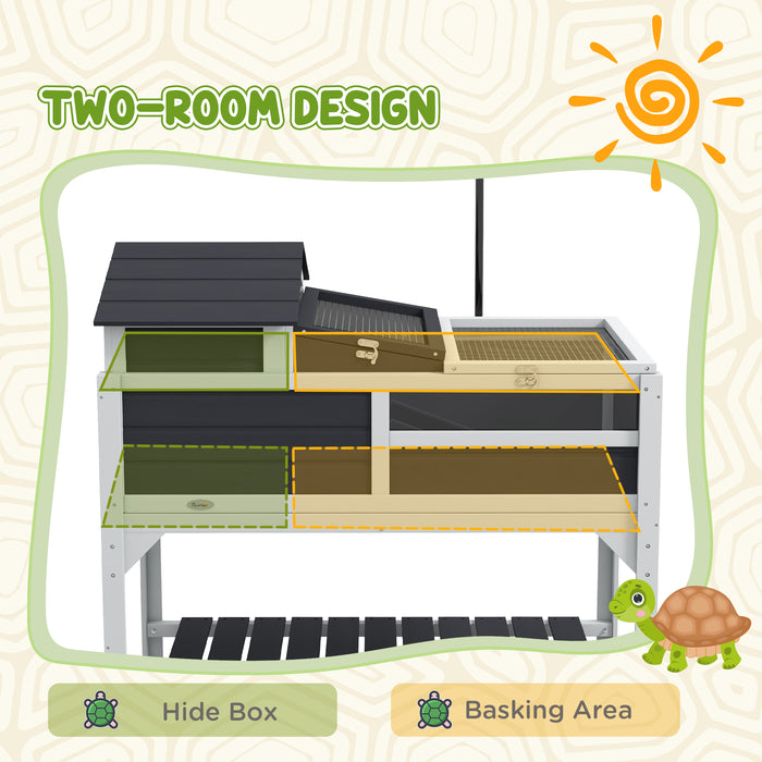 Tortoise Habitat with Adjustable Lamp Stand - Wooden Enclosure, Open-Top Design, Detachable Basking Area - Ideal for Reptile Safety and Comfort