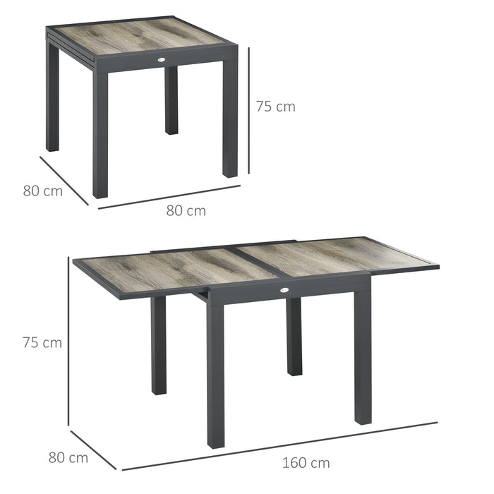 Outdoor Aluminium Frame Dining Table - Extendable Rectangular Patio Table with Plastic Top, Seats 6 - Ideal for Garden Parties and Family Gatherings