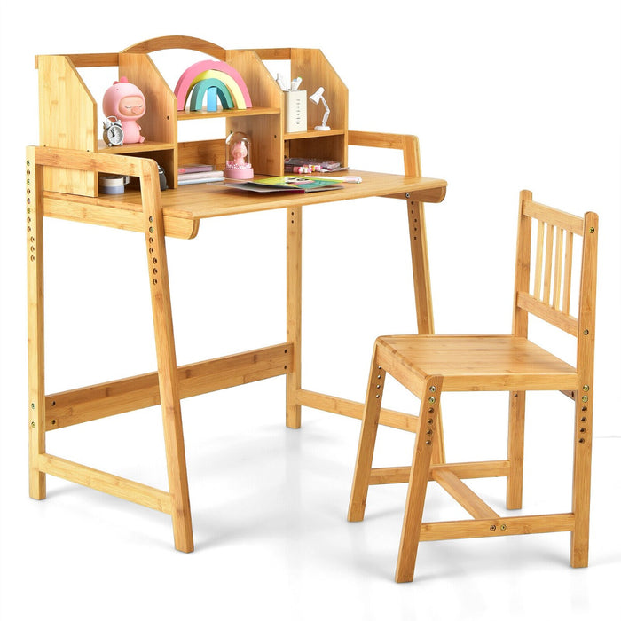 Bamboo Craft - Kids Study Desk and Chair Set with Bookshelves - Ideal for Home Schooling and Study Needs