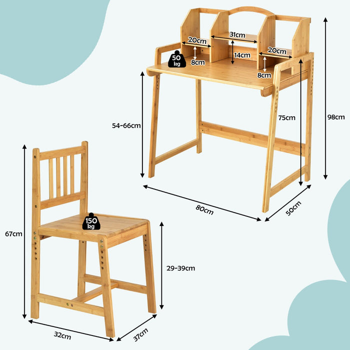 Bamboo Craft - Kids Study Desk and Chair Set with Bookshelves - Ideal for Home Schooling and Study Needs