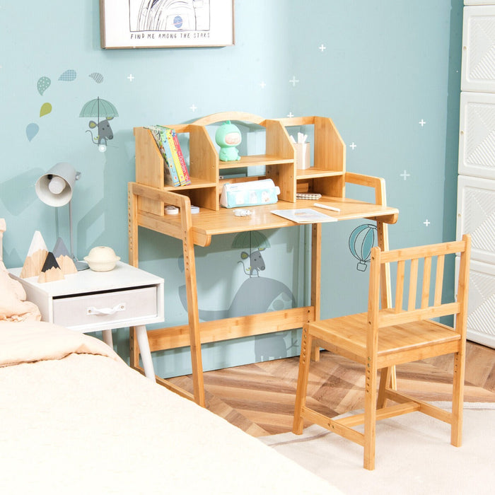 Bamboo Craft - Kids Study Desk and Chair Set with Bookshelves - Ideal for Home Schooling and Study Needs