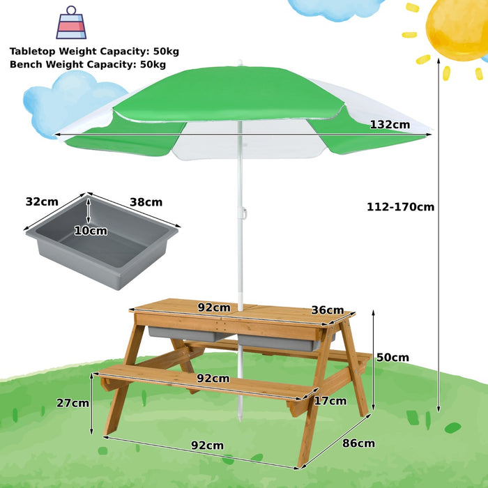 Child-Friendly Dining Furniture - Multicolor Kids Picnic Table with Umbrella - Perfect for Outdoor Play and Meals