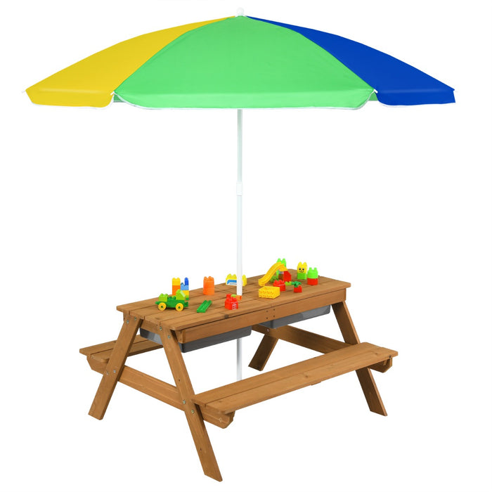 Child-Friendly Dining Furniture - Multicolor Kids Picnic Table with Umbrella - Perfect for Outdoor Play and Meals