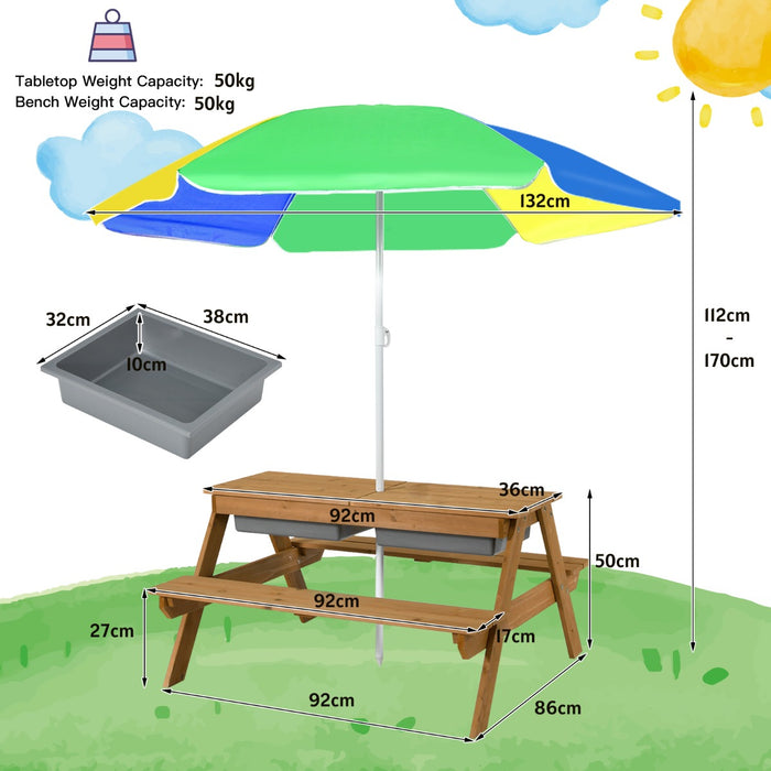 Child-Friendly Dining Furniture - Multicolor Kids Picnic Table with Umbrella - Perfect for Outdoor Play and Meals