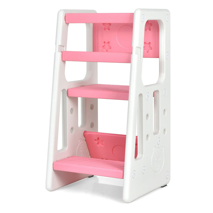 KidsChoice - Non-Slip Kitchen Step Stool with Double Safety Rails in Pink - Designed for Children's Safety in the Kitchen