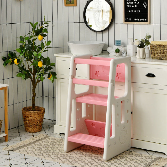 KidsChoice - Non-Slip Kitchen Step Stool with Double Safety Rails in Pink - Designed for Children's Safety in the Kitchen