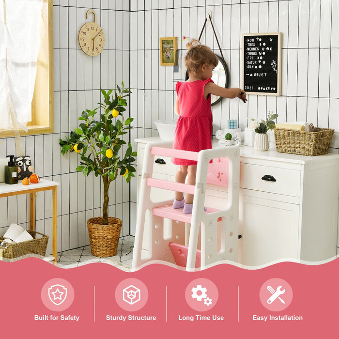 KidsChoice - Non-Slip Kitchen Step Stool with Double Safety Rails in Pink - Designed for Children's Safety in the Kitchen
