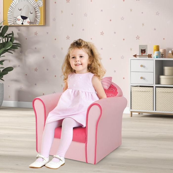 Kid's Furniture Velvet Sofa - Upholstered Toddler Couch with Spacious Backrest - Ideal Comfortable Seating for Children, Pink Color