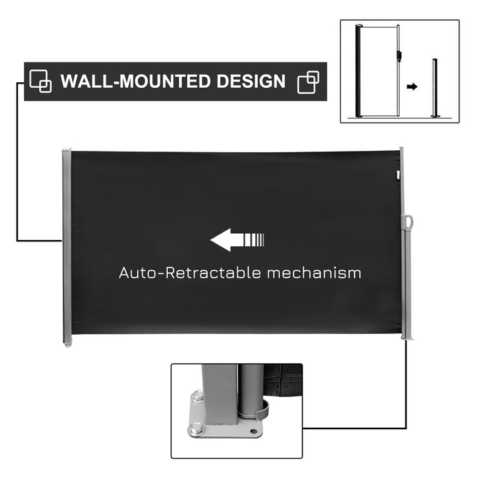 Retractable Side Awning Screen - Patio and Garden Privacy Divider, Wall Balcony Screening Panel, Outdoor Blind - 3x1.8M, Black, Ideal for Secluded Outdoor Spaces