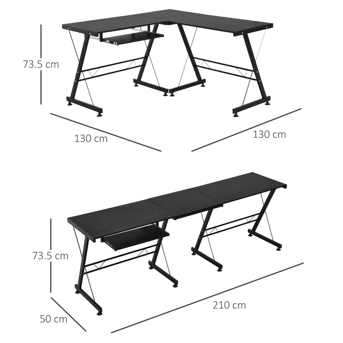 L-Shaped Office Gaming Desk - Sturdy Laminated Computer Workstation with Keyboard Tray - Ideal for Gamers and Home Office Use