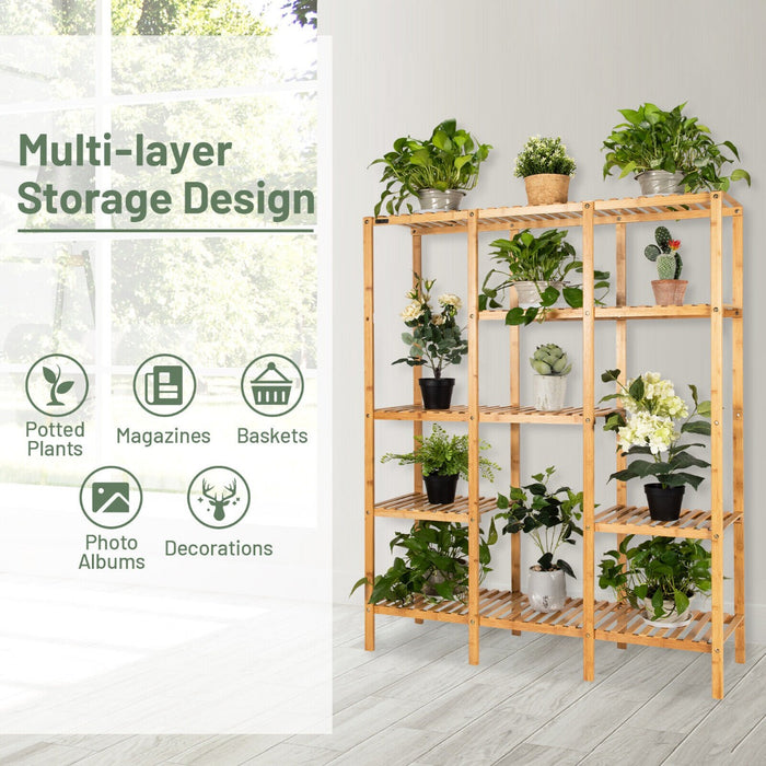 5-Tier Bamboo Stand - Patio Plant Shelf with 12 Pots Capacity - Perfect for Garden Enthusiasts