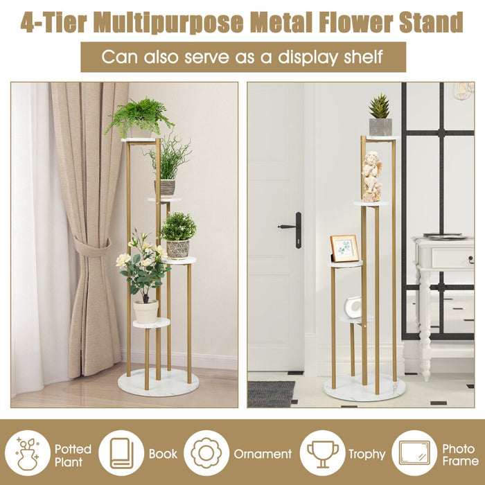 Modern 5-Tier Metal Plant Stand - Tall Design for Balcony, Living Room, Yard in White & Golden - Ideal for Displaying Multiple Plants Indoors or Outdoors
