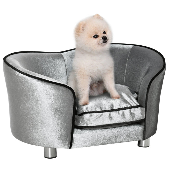 Pet Sofa Bed with Storage Pocket - Removable Cushion, Modern Cat & Dog Lounger, 69x49x38cm, Silver Grey - Comfort Furniture for Small Pets