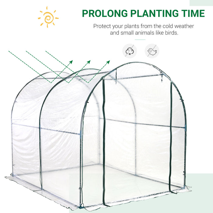 Walk-In Polytunnel Greenhouse - Sturdy Steel Frame with Roll-Up Door and Transparent PVC Cover, 2.5 x 2m - Ideal for Year-Round Gardening and Plant Protection