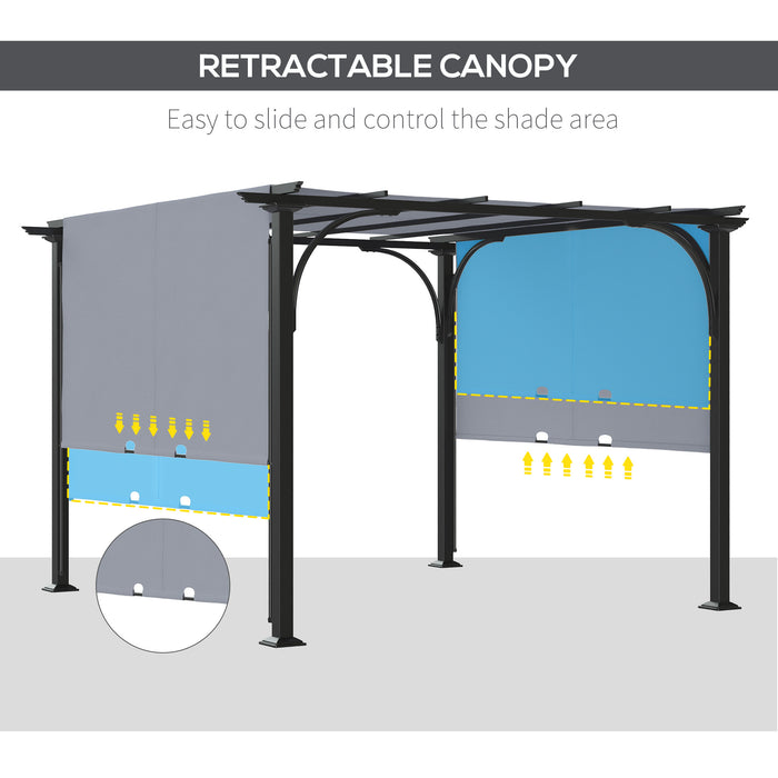 Retractable Garden Pergola 3x3m - Adjustable Canopy Sun Shade Shelter, Grey - Ideal for Outdoor Patio Leisure and Entertaining