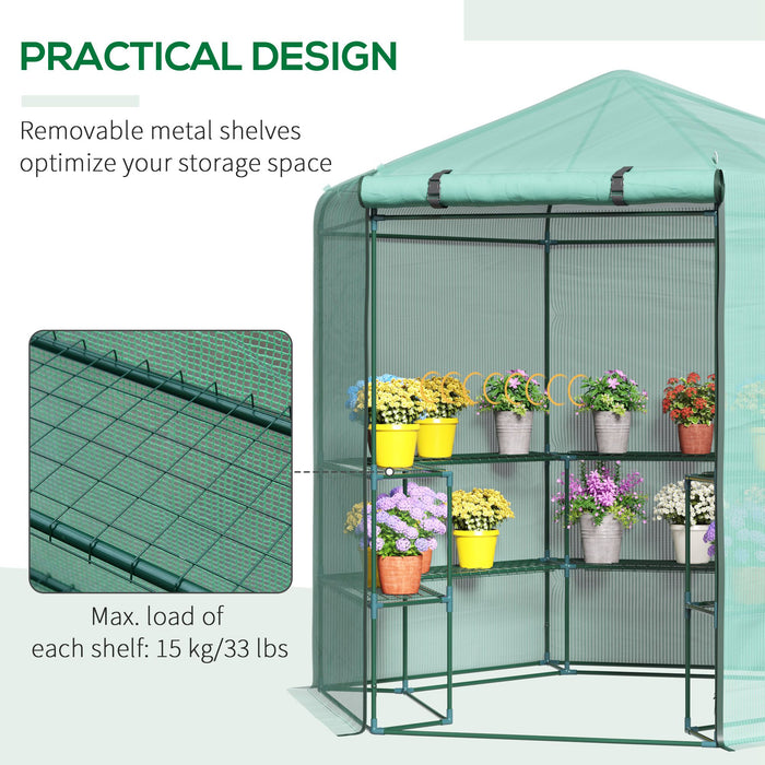 Hexagon Walk-In Greenhouse - PE Cover, Flower & Plant Growth Enclosure with Zippered Door - Perfect for Gardeners, 225x194x215 cm