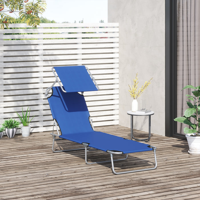 Folding Sun Lounger with Adjustable Reclining Chair and Sun Shade Awning - Perfect for Beach, Garden, and Outdoor Patio Relaxation - Comfortable Blue Recliner for Sunbathing and Leisure