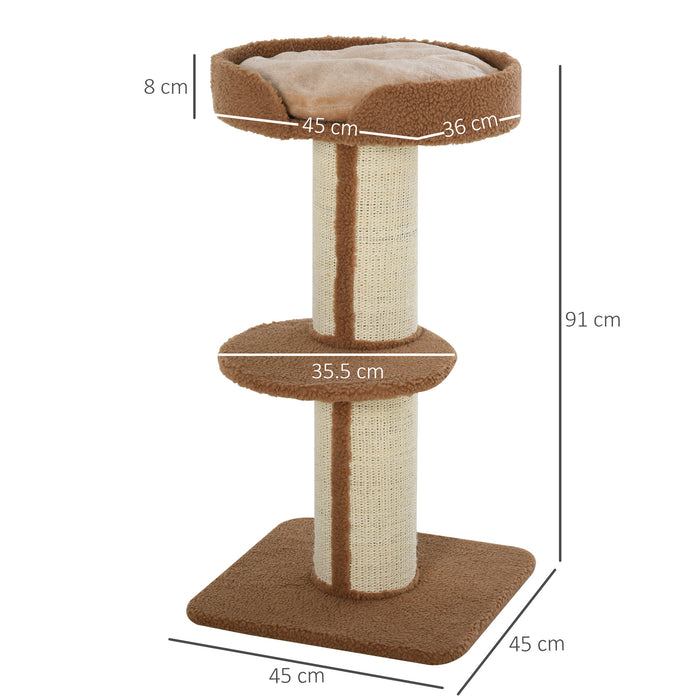 Cat Tree Play Tower - 91cm Multi-Level Kitten Activity Center with Perches, Sisal Scratching Posts, Lamb Cashmere - Ideal for Playful Cats and Scratch Training