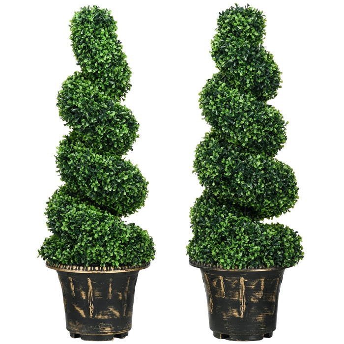 Topiary Spiral Boxwood Trees - Set of 2 Lifelike Artificial Plants in Pots for Indoor & Outdoor Decor, 90cm Tall - Enhances Home and Office Spaces