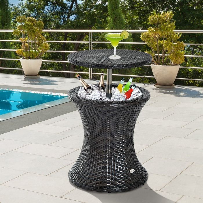 Rattan Ice Bucket Table - Outdoor Beer Cooler with Patio Party Bar Aesthetic - Perfect for Garden Gatherings and Entertaining Guests in Brown