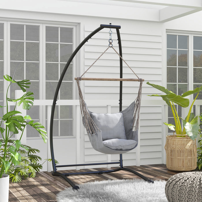 Heavy Duty Metal C-Shape Hammock Chair Stand - Sturdy Frame for Hanging Air Porch Swing Chairs, Black - Ideal for Indoor/Outdoor Relaxation and Lounging