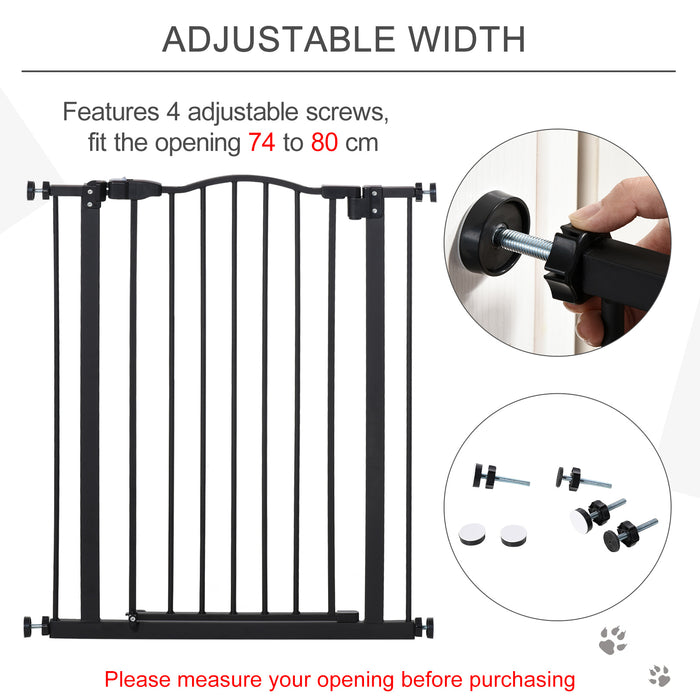 Adjustable 74-84cm Metal Pet Gate with Auto-Close - Double-Locking & Easy-Open Safety Barrier - Ideal for Stairs and Door Frames in Home, Black