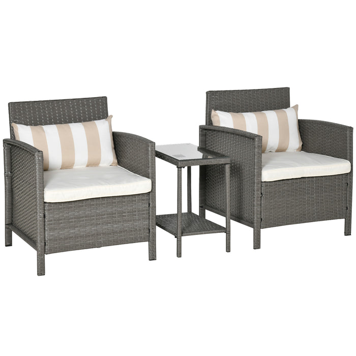 Rattan Bistro Patio Set - 3-Piece Wicker Weave Garden Furniture with Cushioned Sofa Chairs & Matching Table - Ideal for Conservatory & Outdoor Lounging