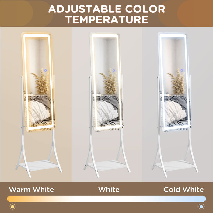 LED-Lit Free Standing Full-Length Dressing Mirror - Adjustable 3-Color Temperature Settings - Includes Convenient Storage Shelf for Accessories and Essentials