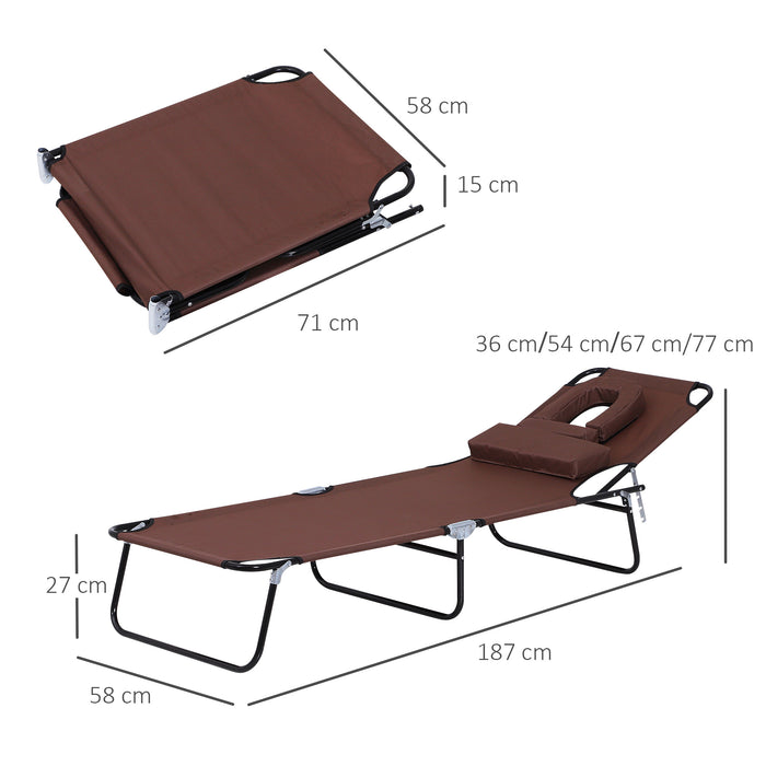 Foldable Sun Lounger with Pillow and Reading Hole - Reclining Garden Beach Chair, Adjustable - Perfect for Outdoor Comfort and Relaxation