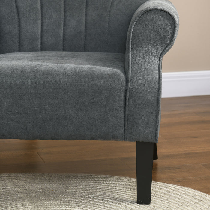 Upholstered High-Back Accent Chair - Rolled Arms, Thick Padding, Wooden Legs in Grey - Comfortable Seating for Living Room or Office