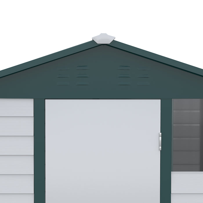 Galvanized Metal Garden Shed 9FT x 6FT - Outdoor Storage with Sloped Roof and Lockable Door - Ideal Tool Shelter for Backyard and Patio Use