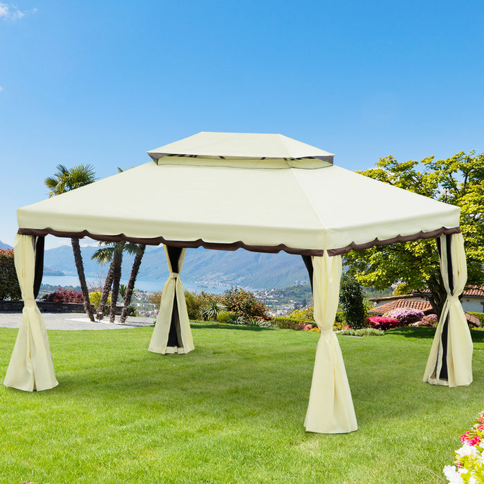 Aluminium Metal Gazebo 3x4m - Outdoor Marquee Canopy Pavilion with Nets and Sidewalls, Cream White - Ideal for Patio, Garden Parties & Shelters