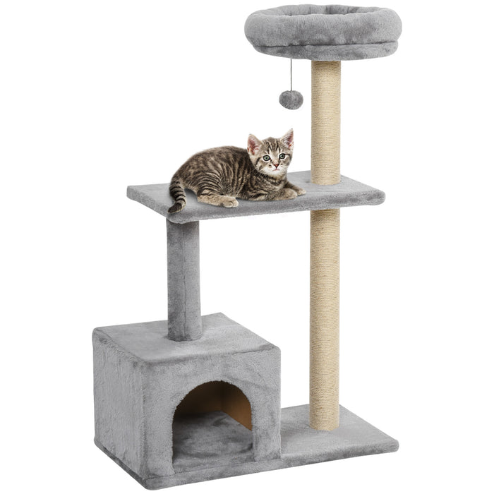 Cat Scratching Tree with 3-Tier Sisal Rope - Sturdy Grey Design for Indoor Cats - Ideal for Claw Management and Play