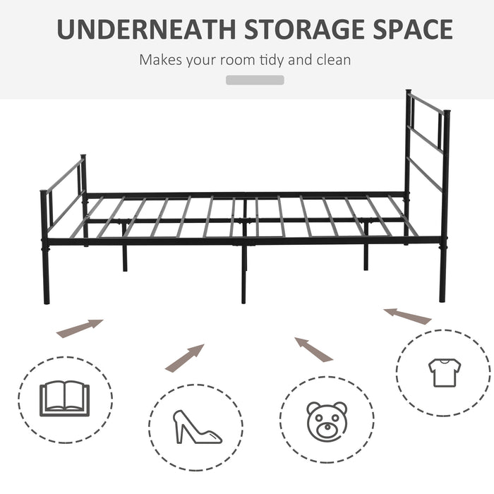 King Size Sturdy Metal Bed Frame with Headboard & Footboard - Robust Bedstead Base with Slat Support and Ample Underbed Storage - Ideal Bedroom Furniture for Spacious, Organized Sleeping Area