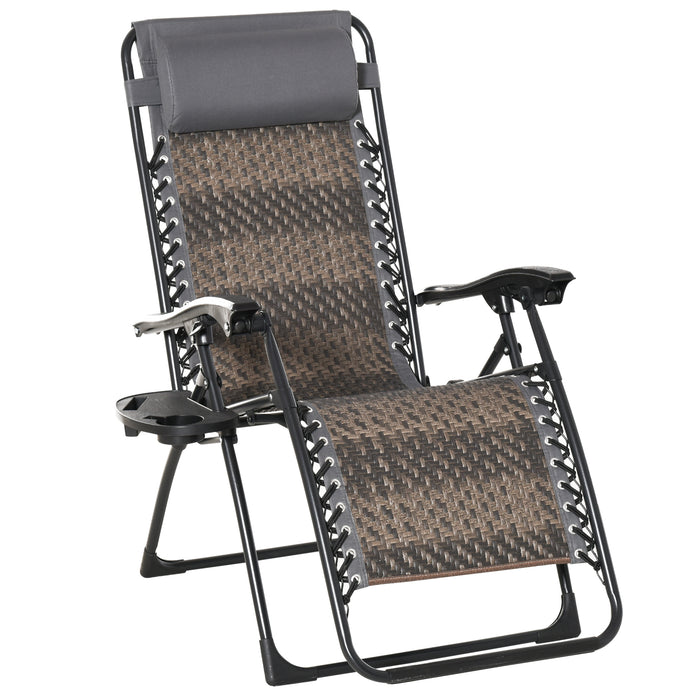 Zero Gravity Lounge Chair with Headrest - Folding Recliner with Cup and Phone Holder, Grey - Ideal for Garden, Balcony, Deck Comfort