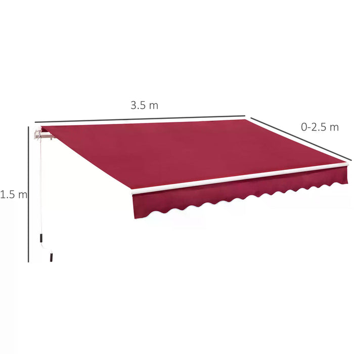 Manual Retractable Garden Awning - 3.5 x 2.5M Patio Sun Shade Shelter in Wine Red with Winding Handle - Outdoor Comfort & UV Protection for Homeowners