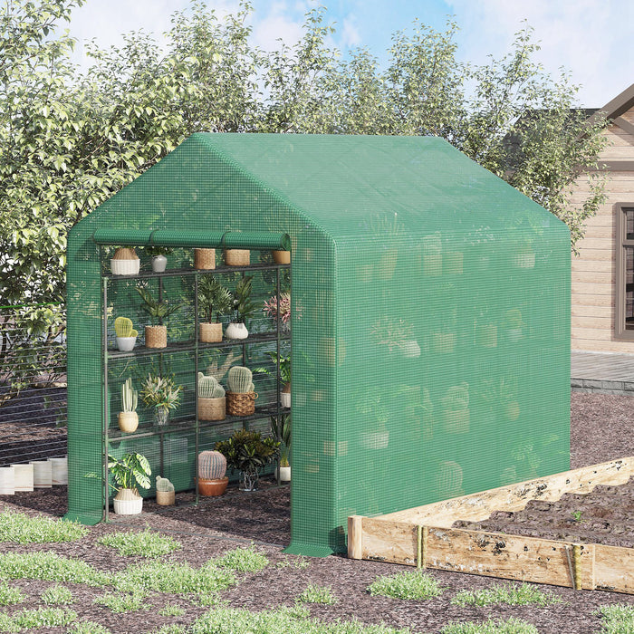 Poly Tunnel Steeple Walk-In Greenhouse - Durable Frame with Removable Shelves, 244x180x210cm - Ideal for Garden Enthusiasts & Plant Protection