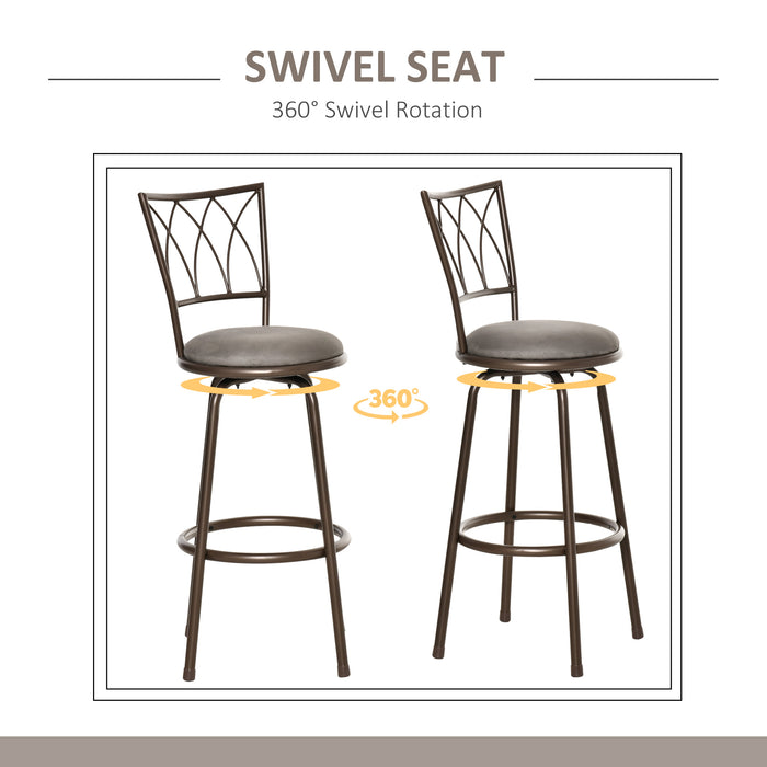 Swivel Barstools Set of 2 - Armless, Upholstered with Backrest and Footrest, Sturdy Metal Frame in Bronze Finish - Elegant Seating Solution for Kitchen or Home Bar