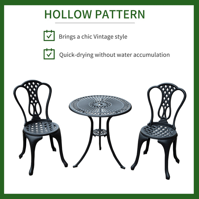 Cast Aluminium Bistro Set - 3-Piece Shabby Chic Patio & Outdoor Furniture with Table and Chairs - Ideal for Garden Entertainment and Relaxation