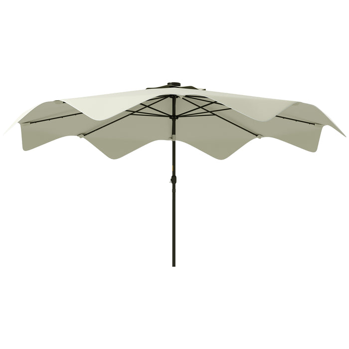 Solar LED Illuminated Patio Umbrella - Tilting Outdoor Parasol with Easy Crank, 3 x 3m Cream White - Ideal for Garden, Market, Table Shade