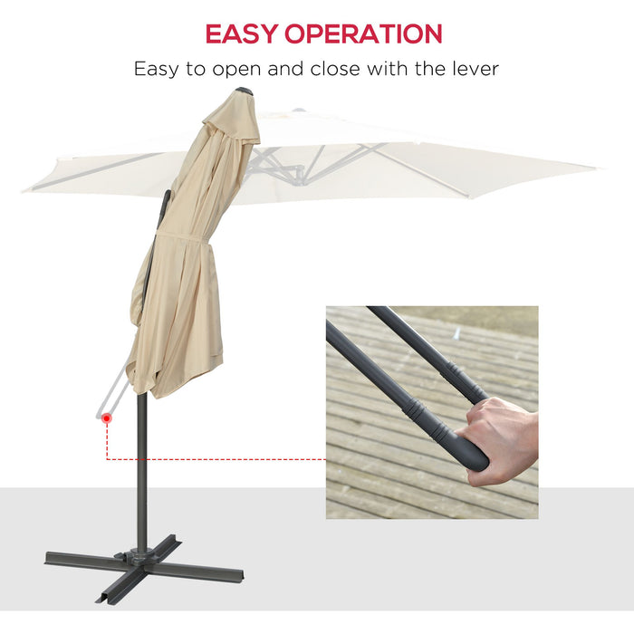 3M Cantilever Parasol with Crank Handle - Easy Lever Patio Umbrella, Cross Base, 6 Metal Ribs, Cream White Outdoor Sun Shade - Ideal for Garden Shade and Protection