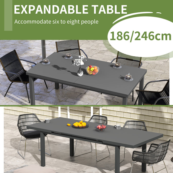 Extensible Aluminum Patio Table - 6-8 Seater Rectangular Outdoor Dining Furniture for Lawn & Balcony - Ideal for Family Gatherings in Charcoal Grey