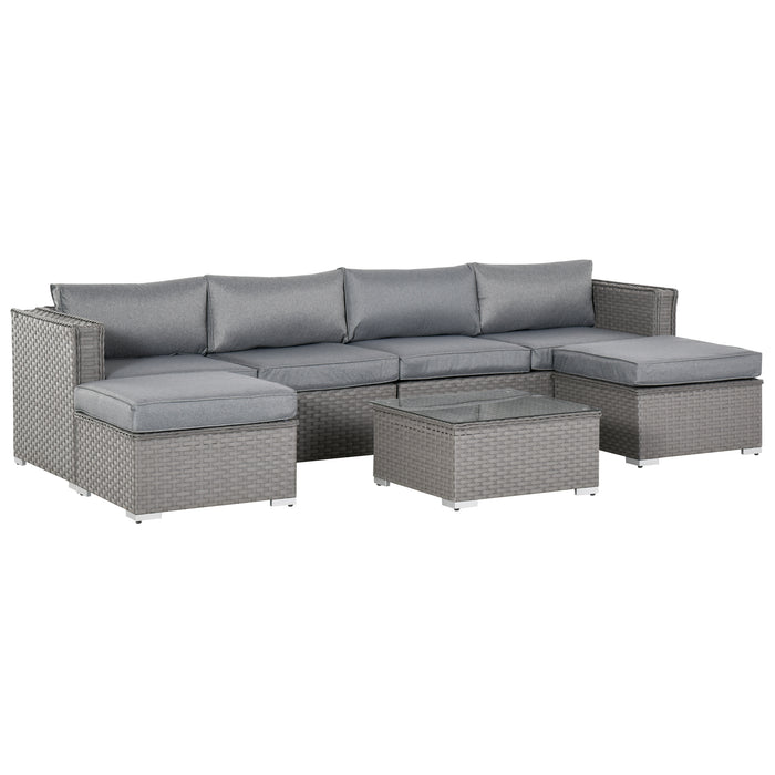 6-Seater PE Rattan Corner Sofa Set - Outdoor Wicker Furniture with Patio Tea Table & Footstool - Perfect for Garden & Conservatory Lounging