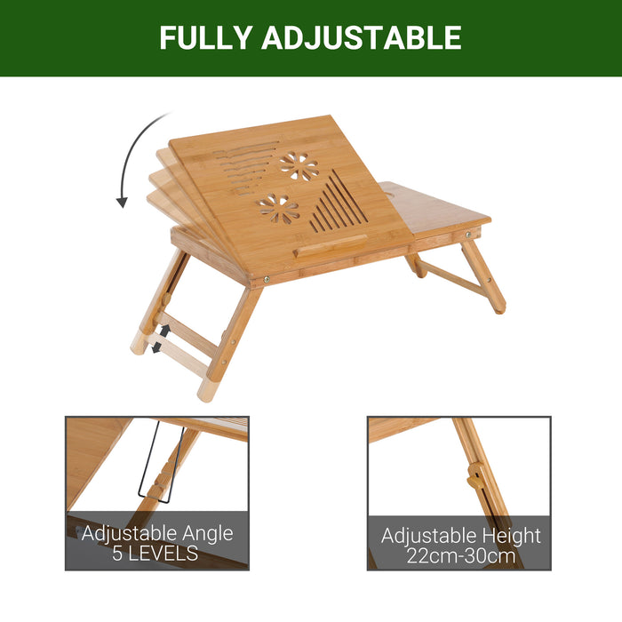 Portable Bamboo Laptop Desk - Foldable Design with Built-In Drawer - Ideal for Home Office and Travel Convenience