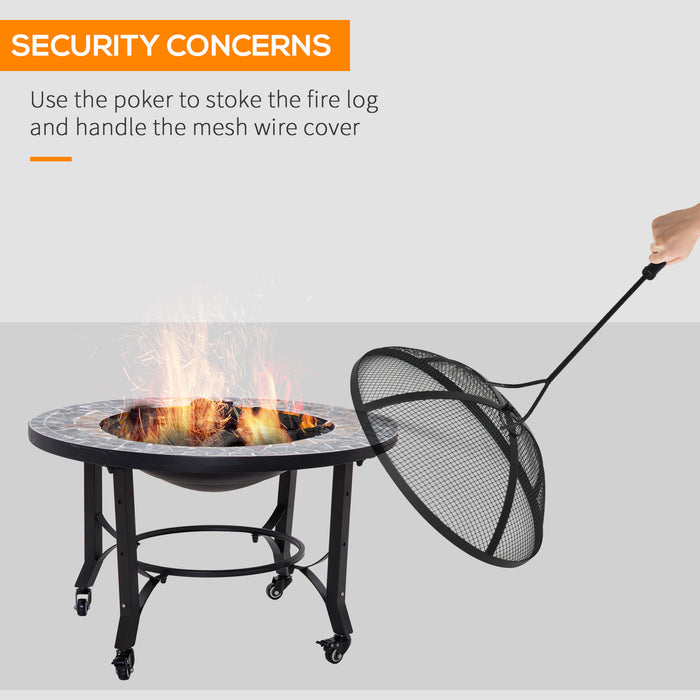 Outdoor 2-in-1 Fire Pit with BBQ Grill - Patio Heater with Wheel, Screen Cover & Fire Poker - Ideal for Backyard Bonfires and Grilling