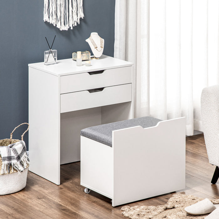 Vanity Table Set with Flip Mirror and Stool - Elegant White Dressing Table with Drawer and Concealed Storage - Perfect for Bedroom and Living Space Organization