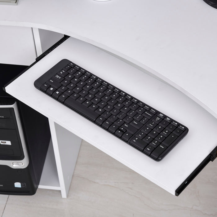 L-Shaped Desk with Keyboard Tray and CPU Stand - White Corner Computer Desk with 2 Shelves & Drawer for Work and Study - Ideal for Home Office and Bedroom Use