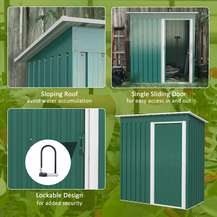 Garden Storage Shed 5x3ft - Sloped Roof and Sliding Door for Easy Access - Outdoor Equipment and Tool Organization, Green