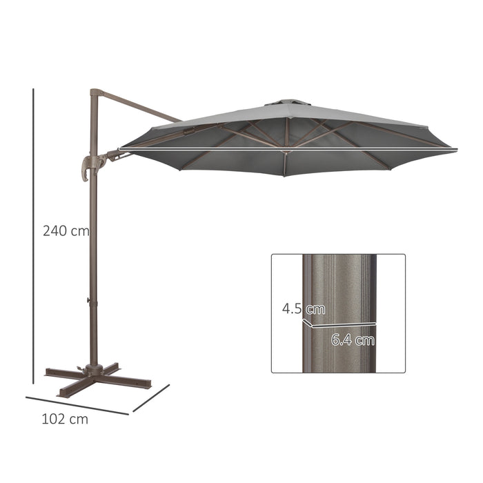 Cantilever Parasol 3M Roma - 360° Rotating Aluminum Frame Umbrella with Tilt Crank, 8 Ribs, Cross Base - Ideal Sun Shade for Outdoor Relaxation, Dark Grey