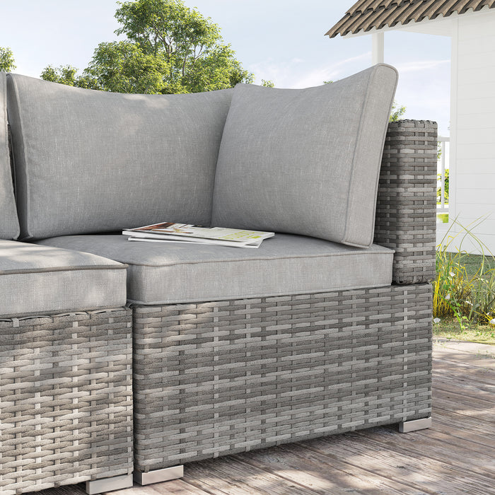 PE Rattan Wicker Outdoor Corner Sofa Chair - Single Patio Seating with Cushions in Grey - Ideal for Garden and Deck Relaxation